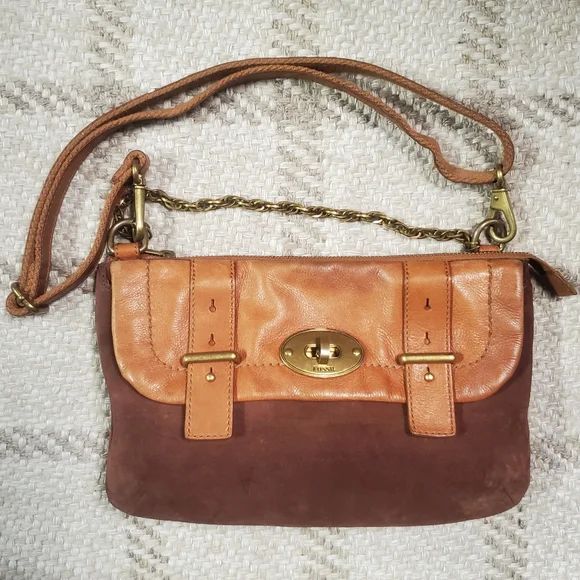 FOSSIL Hobo Shoulder Bag Purse Brown Leather & Suede Boho Festival - Picture 4 of 10